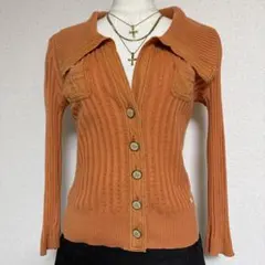 Burberry Y2K カーディガン オレンジ S〜M ストレッチ ✿