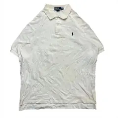 90s ラルフローレン ポロシャツ 白 XXL 刺繍 鹿の子 ビッグシルエット