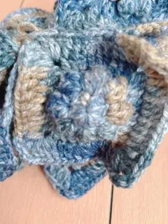 青系 グラニースクエアモチーフ 毛糸