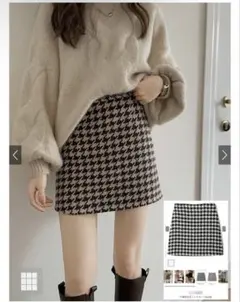 千鳥柄台形ミニスカート[kz08] ブラウン　L