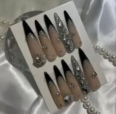 ネイルチップ ギャルネイル ロング フレンチ 埋めつくし Vカット
