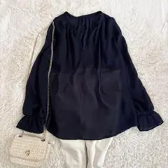 美品✨ノーブル　スキッパー　楊柳フロントギャザー ブラウス　シアーブラウスのサムネイル
