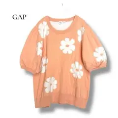 GAP ギャップ 花柄 半袖ニット L ピンクオレンジ コットン