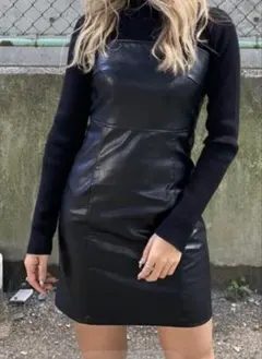 EGOIST フェイクレザー キャミワンピース ミニ丈 黒 タイトワンピ