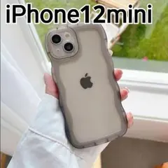 iPhone12mini ケース　ブラック　黒　ウェーブ　クリア　なみなみ