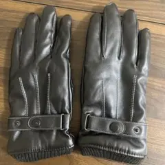 メンズレザー手袋 黒 リブ編みカフス付き