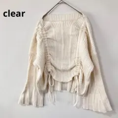 クリア　ホワイト　リブ編み　ニット　長袖　フレア袖　可愛い　フリー　セーター