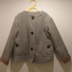 グレー ノーカラージャケット 花柄袖口
