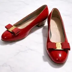 美品 フェラガモ パンプス ヴァラリボン ガンチーニ金具 23cm相当 オレンジ