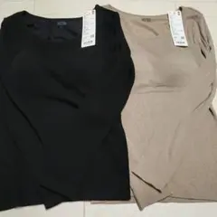 UNIQLO　極暖ヒートテックリブUネックブラTシャツ　長袖　2枚　Lサイズ