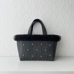 ワイドトート《黒フリル×パール》 ヌビバッグ／ヌビトートバッグ／フリルバッグ