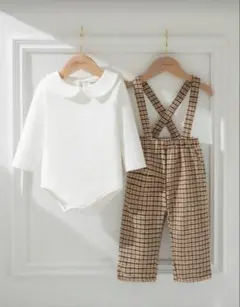 襟付きロンパース80.チェックパンツ80.王冠