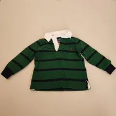 【値下げ】Ralph Lauren 緑と紺のストライプ長袖 ポロシャツ 90㎝