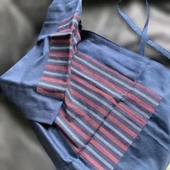 腰巻きエプロン 紺色 ストライプ柄　和風のサムネイル