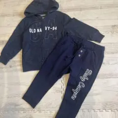 美品　90サイズ　ネイビー　裏起毛パーカー　裏起毛パンツ　セット