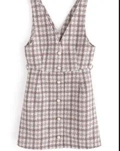 ベルト付きチェック柄ツイードジャンパースカート[al199]