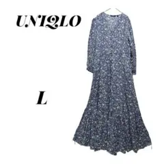 【ユニクロ】UNIQLO 小花柄プリントＶネックフレアワンピース Lサイズ 総柄