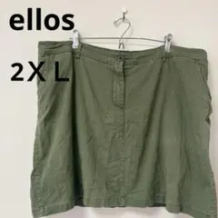 大きいサイズ16号★ellos インナーパンツ付 スカート カーキ 2XL 3L