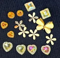 パーツ　まとめ売り　蝶　ハート　黄色