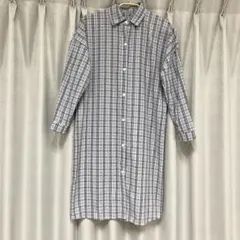 シャツワンピース　チェック　青　ブルー