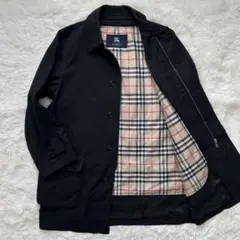 【美品/L】バーバリーロンドン ハーフコート メガノバチェック ライナー付 黒