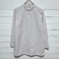 Ｔ*き様 クロコダイル　長袖シャツ　ストライプ　ロゴ　レディース　ゆったり　オー