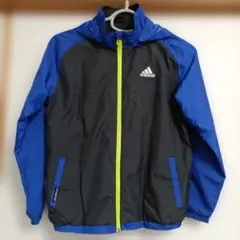 【140】アディダス ウィンドブレーカー ブルー×ブラック 裏起毛 フード付