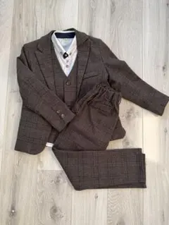 フォーマルスーツ ブラウン系チェック 4点セット 入学式 男の子