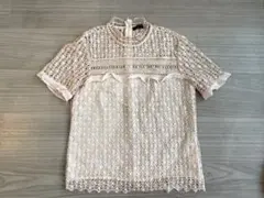 ZARA 総レーストップス XS ピンクベージュ フリル袖 半袖 ブラウスのサムネイル
