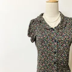 美品　アニエスベー　半袖シャツ　ブラウス　花柄　ストレッチ　ラウンドカラー　イ