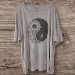 アメリカンイーグル ひまわり陰陽 Tシャツ 丸首半袖 Lビッグ 灰 綿混 日常のサムネイル