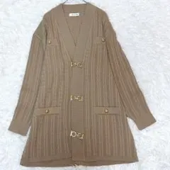 サンジョワ ケーブル編みロングカーディガン 金具 ベージュ フリー　ウール100