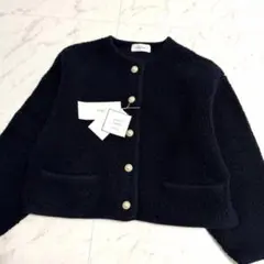 ミラオーウェン パイル編み ショート丈 金釦 ニット ジャケット