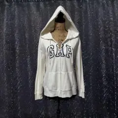 平成ギャル　y2k グランジ　GAP ジップアップ　フーディ　白　ロゴ　パーカー