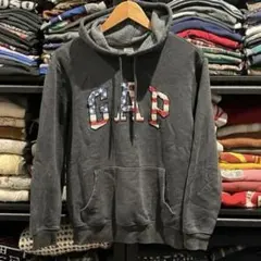 【即日発送】gap パーカーアメリカ国旗　裏起毛　グレー