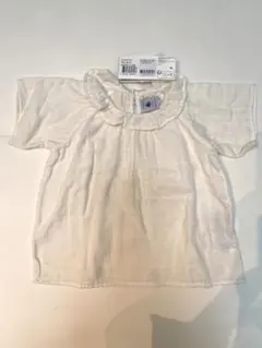 【タグ付】プチバトーフリル襟付半袖ブラウス 18m/81cm