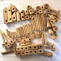 ドイツKlinki 木製知育ブロック 収納袋付 積み木　無塗装木材　大工玩具