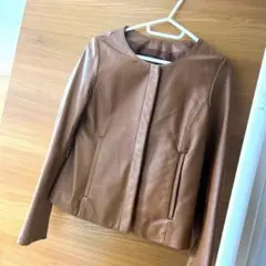 ブラウンレザー ノーカラージャケットのサムネイル