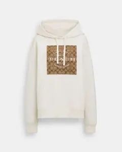 coach シグネチャースクエアフーディー　ホワイト×ブラウン