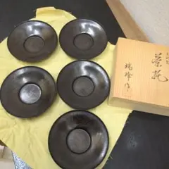 茶托 唐銅 瑞峰　竹模様　在銘　茶道具　煎茶　木箱　5枚　美品