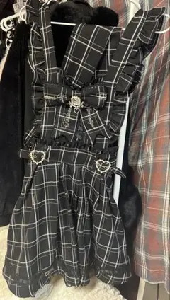 LIZLISA ブラックチェックサスペンダードレス