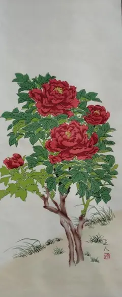 牡丹図 水墨画 蝶 花開富貴 中国 掛軸なし - メルカリ