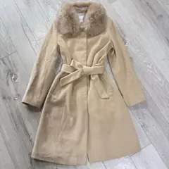 LISSEO ベージュ フォックスファー付き ロングコート アンゴラ ウール