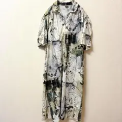 1点もの❣️花柄プリント 半袖 シャツワンピース ロングワンピース レディース