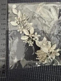 シルバー 花と葉 ヘッドドレス