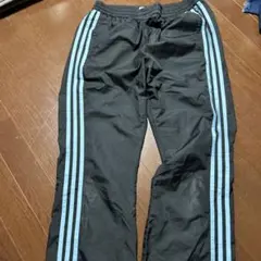 adidas ジャージナイロンパンツ L 黒 青ストライプ