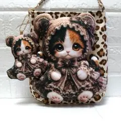 白ねこちゃん☆ころりんサコッシュ デニム風ハートプリント 赤ずきん