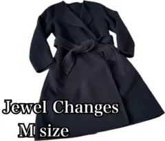 ジュエルチェンジズ ノーカラーコート ロング丈 38 M sizeネイビー 美品