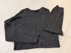 ZARA グレー パール装飾 長袖ニット M