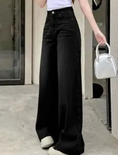 ブラックデニム ワイドデニムパンツ